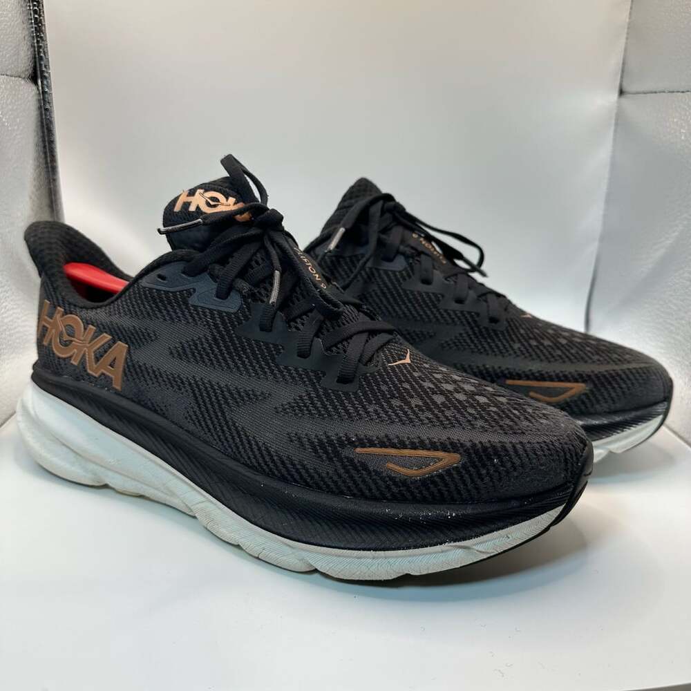 Hoka Clifton 9 Womens Running Shoes Black Rose Gold 9.5B Walking Sneakers
